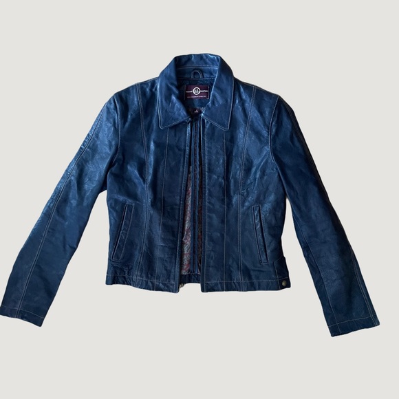 Navy Blue Wilson's Leather zip up leather jacket - Picture 2 of 5